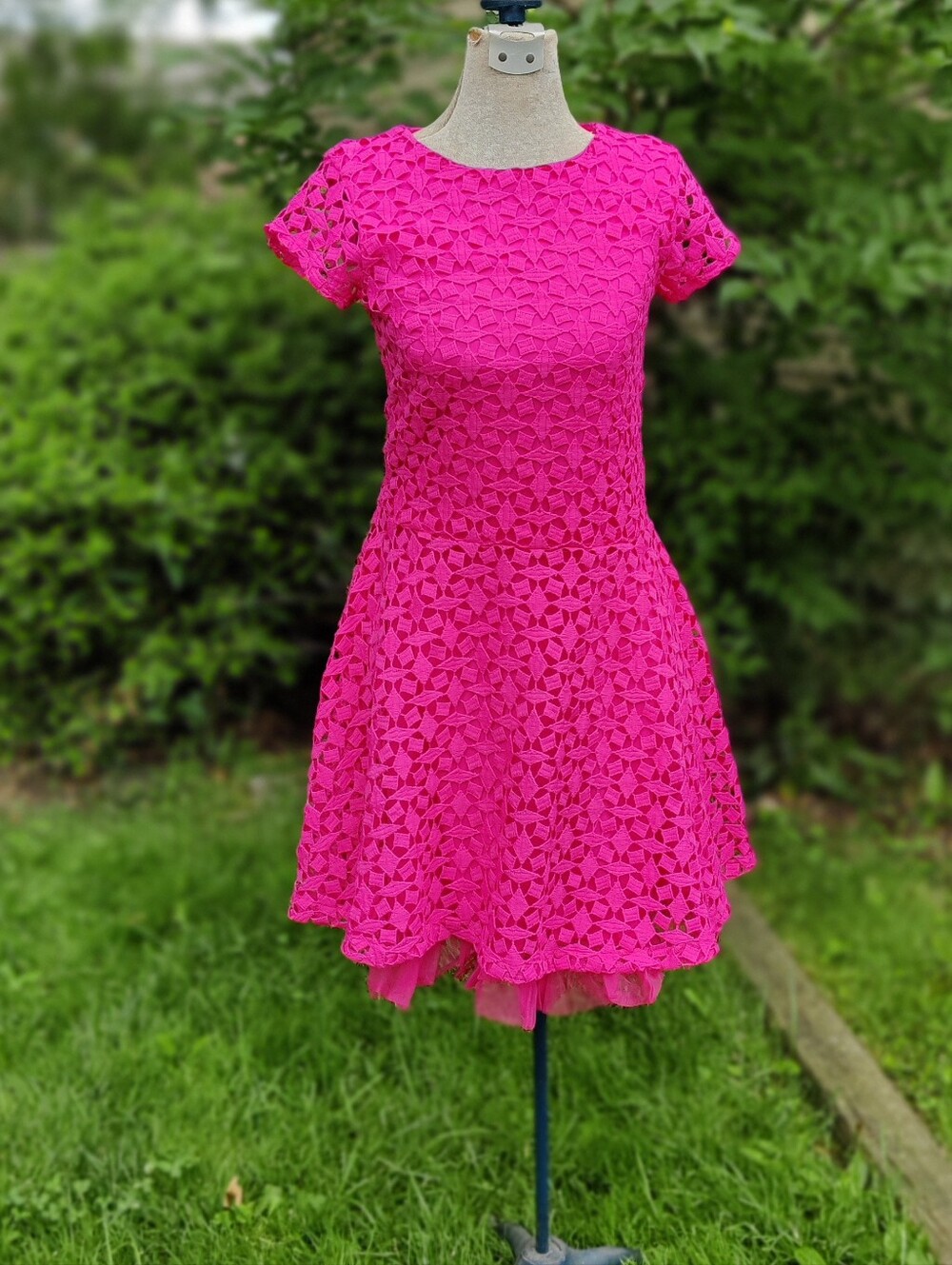 United Colors Of Benetton Pink Overlay Fit-and-Flare Women's Dress Size XS